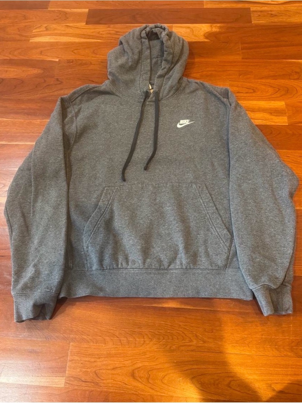 Nike Men's Dark Gray Pullover Hoodie with White Swoosh, Size Small